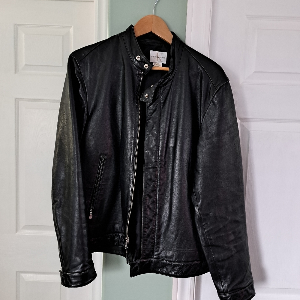 Calvin Klein Black Leather Bomber Jacket - Picture 10 of 14